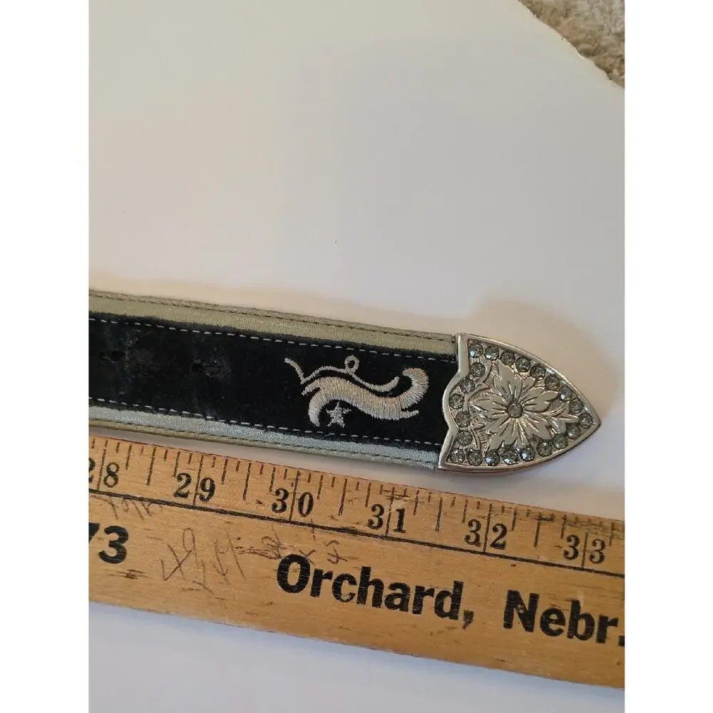 Roper Black Cream Suede Embroidered Leather Cowgirl Western Belt Women S/XS READ